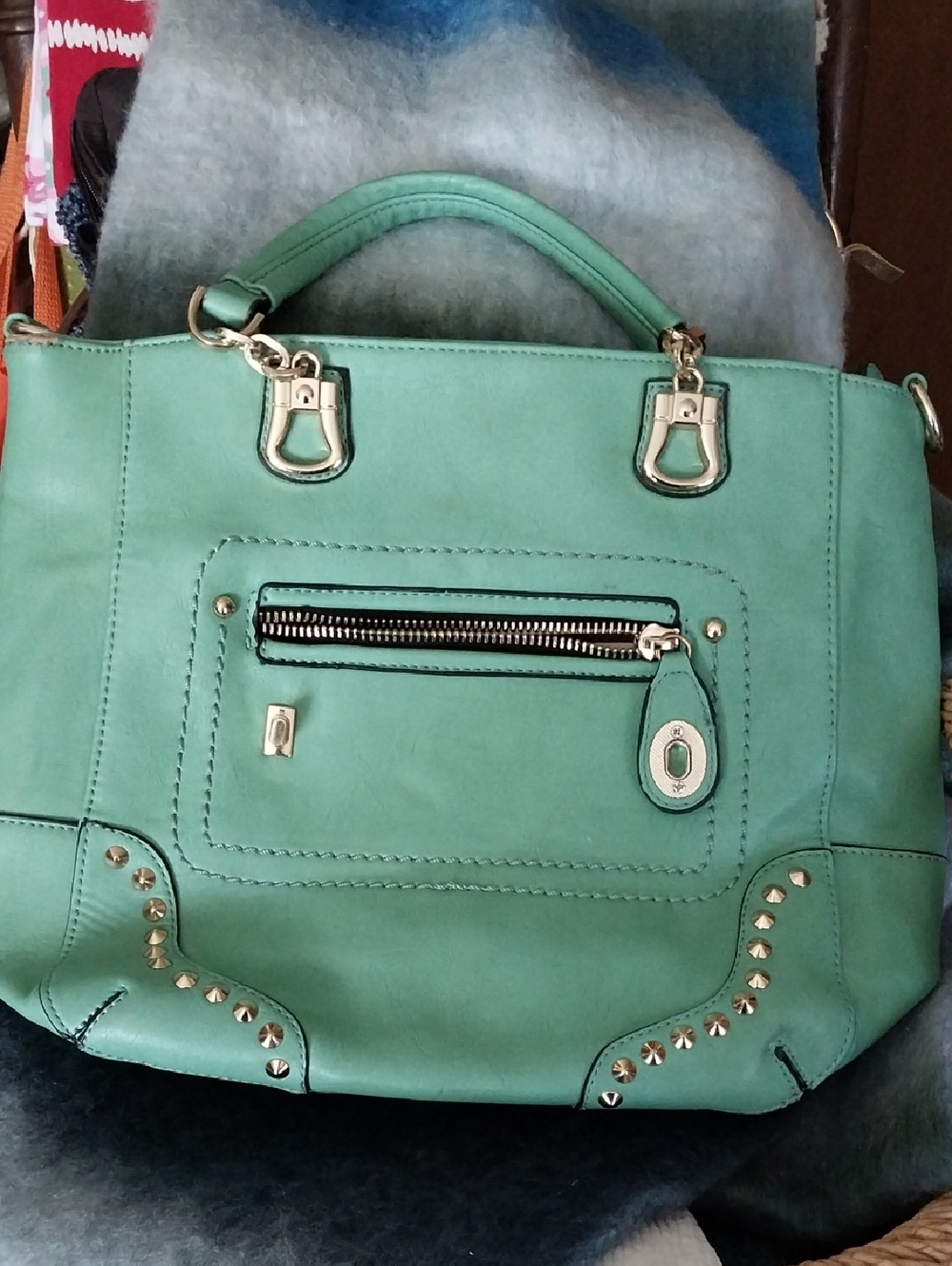 Mint Green Studded Women's Satchel - Unbranded